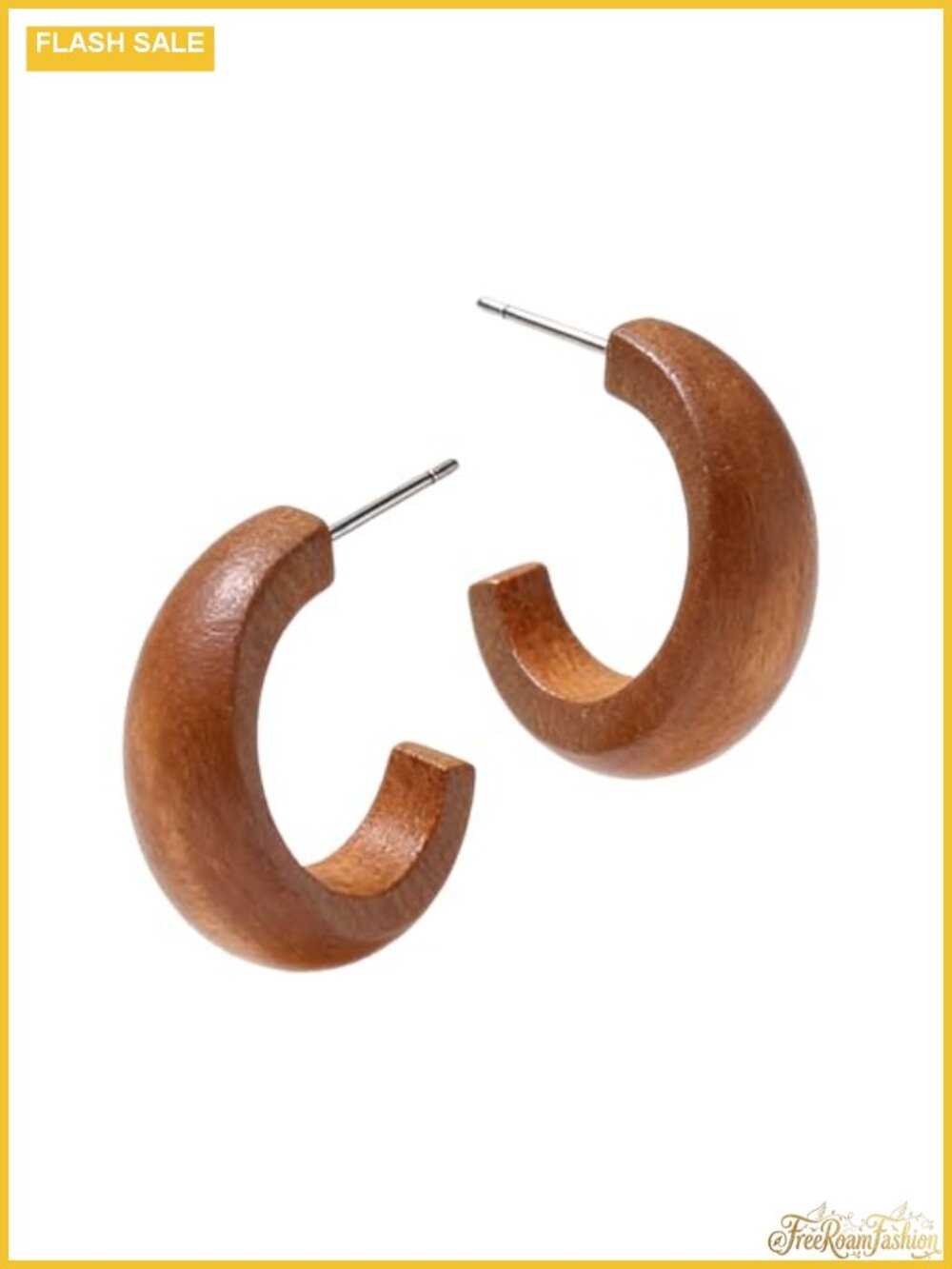 C-Shaped Wooden Hoop Earrings for Women Vintage Bohemian Lightweight Jewelry